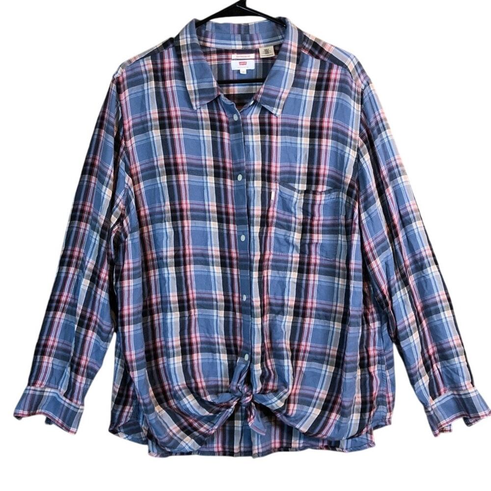 Levis Womens Shirt Multicolored Plaid Collared Button Down Boyfriend Fit 3X